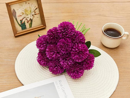 SITUMEIZI 12 Pcs Purple Flowers Artificial Chrysanthemums Ball Flower Fake Mums Silk for Wedding Home Kitchen Decoration Floral Arrangement