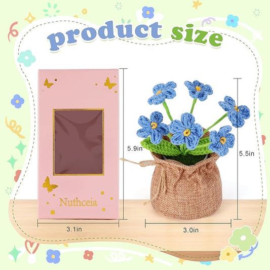 Crochet Flower Plant, Empathetic Flower Gift for Women & Men, Perfect for Birthday, Christmas, Mother's Day, Desk Decor, Birthday Decorations, Kids Party Decoration. Pink Myosotis