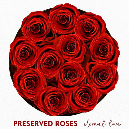 Forever Flowers,12 Red Roses in A Box, Real Preserved Roses, Birthday Gift for Women, Mother's Day, Anniversary Day- Red Roses