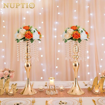 NUPTIO Flower Balls for Wedding Centerpieces: 9.5 Inch Diameter Orange Artificial Flower Ball Arrangement Bouquet Fall Party Table Decor - Fake Rose Autumn Weddings 2 Pcs