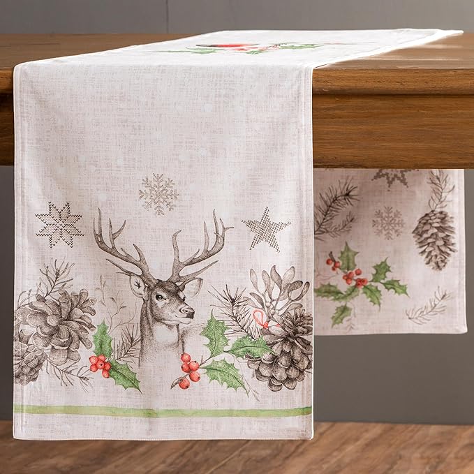 Maison d' Hermine Table Runner 100% Cotton Double Layer Table Runners 108 inches Long for Thanksgiving Christmas Decorations Home Kitchen Dining Party Wedding (Christmas Dew, 14.5" x 108")