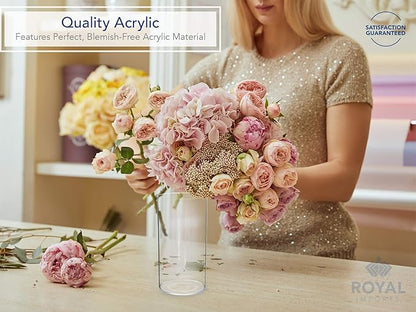 Royal Imports Flower Vase Acrylic Cylinder - Decorative Centerpiece for Home or Wedding - Non Breakable Plastic, 5"X10" Tall Round - Clear