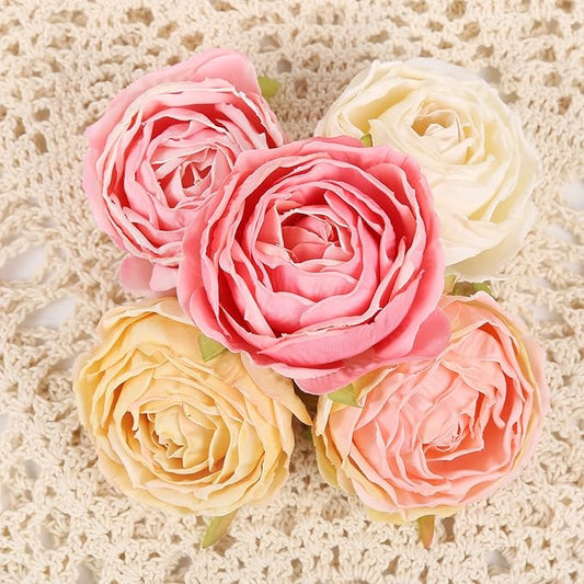 IPOPU Colorful Fake Rose Heads 25pcs Pink Silk Roses Artificial Flowers Combo White Fake Flowers for Rose Centerpieces for Tables Head Table Wedding Decorations Floral Centerpieces (Watermelon)
