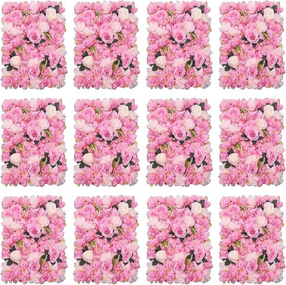 12 Pcs Flower Wall Panel Artificial Flower Backdrop 3D Silk Rose Floral Wall Decorative Faux Flower Wall Background Home Decoration