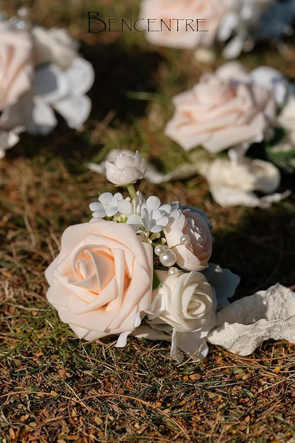 Blush Corsage for Wedding(Set of 6),Wrist Corsage for Woman,for Prom,Party Prom Hand Flower Decor,Mother of The Bride Corsage
