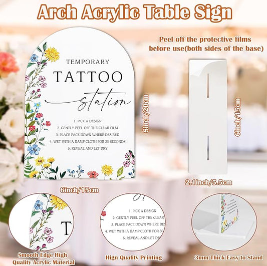 Acrylic Wedding Signs Temporary Tattoo Station Sign, 6x8" Floral Themed Arch Acrylic Table Decor, Love Is In Bloom & Baby In Bloom Decorations for Baby Shower Bridal Shower Engagement