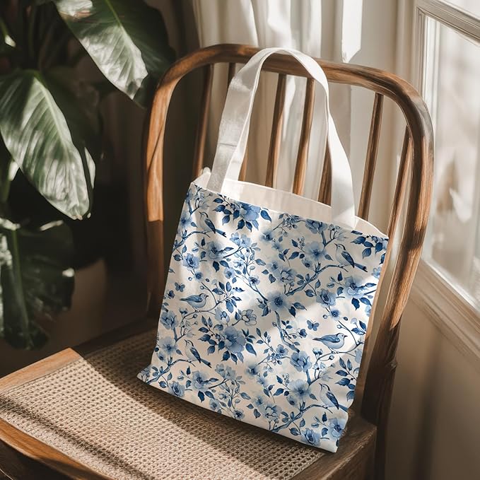 Flowers Tote Bag Gifts for Women, Canvas Aesthetic Reusable Grocery Bags Shopping Bags