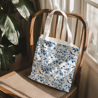 Flowers Tote Bag Gifts for Women, Canvas Aesthetic Reusable Grocery Bags Shopping Bags