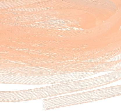 Mesh Tube Ribbon 25 Yards, 10mm Elastic Fabric Ribbons Mesh Tubing for Crafts/Gift Wrapping/Flower Bouquets/Wedding/Birthday/Holiday/Wreaths Christmas/Decoration[Yellow Orange]