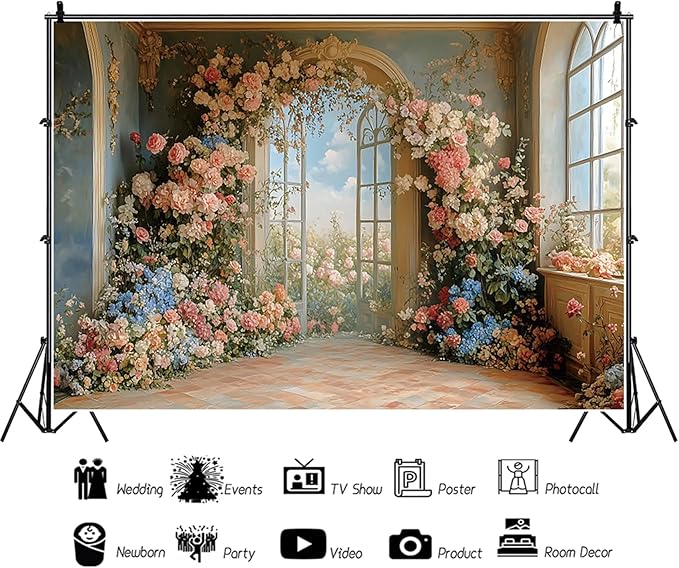 Baocicco 7x5ft Flower Wall Backdrop Photography European Style Oil Painting Floral Wedding Background Women Girls Lady Birthday Party Decorations Wedding Bridal Shower Banner Supplies Props Video