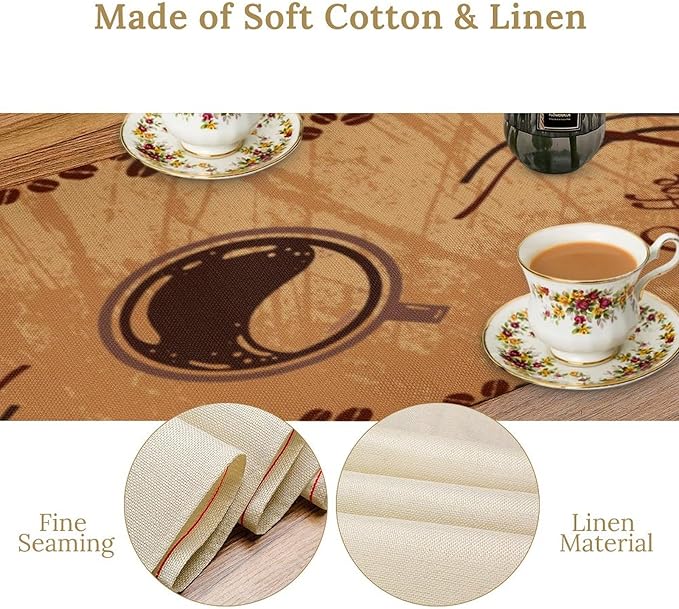Vintage Coffee Beans Table Runner Coffee Theme Seasonal Dinner Runner for Retro Farmhouse Kitchen Dining Coffee Table Decoration Cabin Home Holiday Party 13x36in