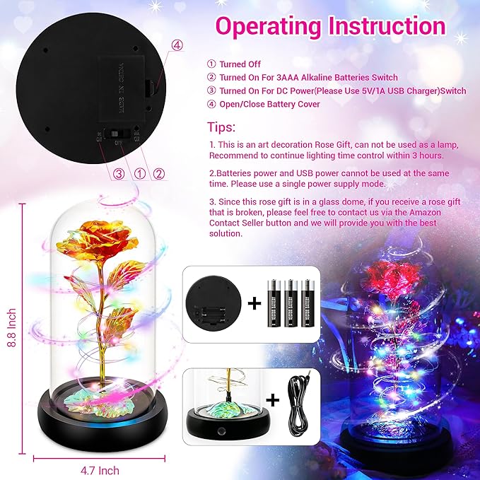 Childom Christmas Rose Gifts for Women,Birthday Gifts for Women Mom Christmas,Flowers for Delivery Prime,Rotating Red Light Up Rose in A Glass Dome,Anniversary Rose Gift for Her Valentines Day