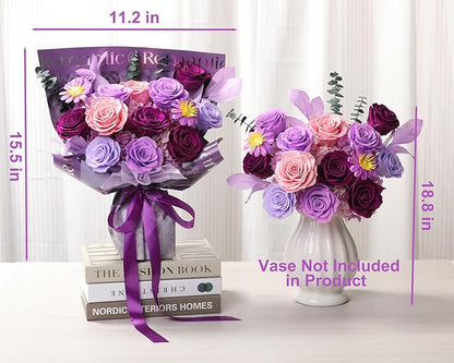 Flowers for Delivery Birthday Flowers Gift for Her,Preserved Flowers Bouquet 12 Roses Mixed Bouquet,Rose Gifts for Women Mom Grandma(Mixed 12 Lilac Roses)