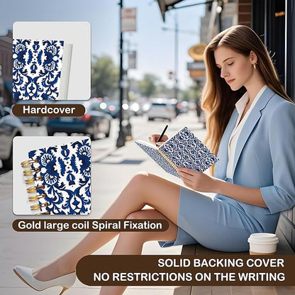 VIIJJUE Blue and White Porcelain Notebook Journal, Blue Notebooks for Note Taking, Hardcover Spiral Journal 5.5x8.3 Inch