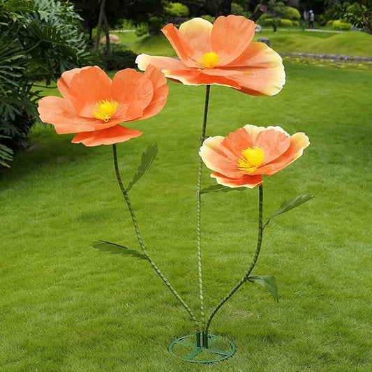 Giant Flowers for Decoration,Large Paper Flowers with Stand,Artificial Flowers for Home Decor,Wedding Background Decor,Shop Window Display,Photography Props,Banquet Party (Orange)