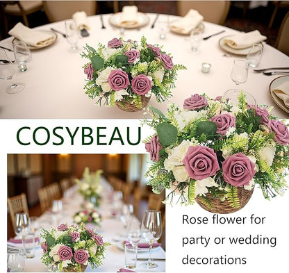Artificial Flowers 25pcs Fake Roses, Rouge Foam Rose Faux Flower for DIY Wedding Bouquets Bridal Shower Centerpieces Floral Arrangements Home Decorations Party Backdrops Table