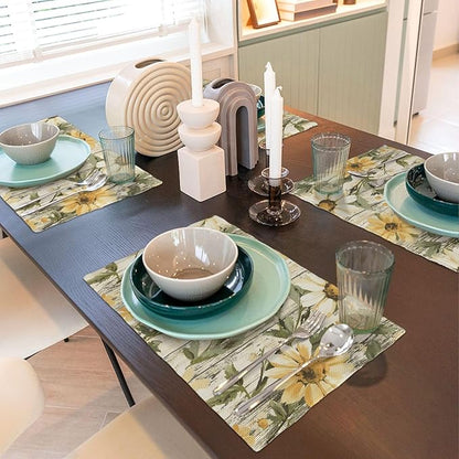 Placemats 4 pcs Daisy Double-Layer Imitation Linen Place Mats Non-Slip Heat-Resistant Tablemats for Home Restaurant Hotel 18×12 Inch