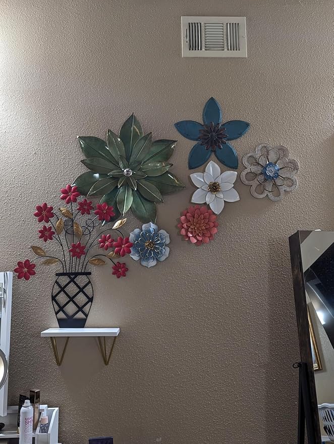 WTXRHW Metal Wall Art Metal Wall Decor Steel Decor - Wall Mount Plant Flower Pot Personalized 3D Metal Wall Decorative Vintage Hanging Art Style for Home Living Room Kitchen Bedroom (18.9 * 23.6in)