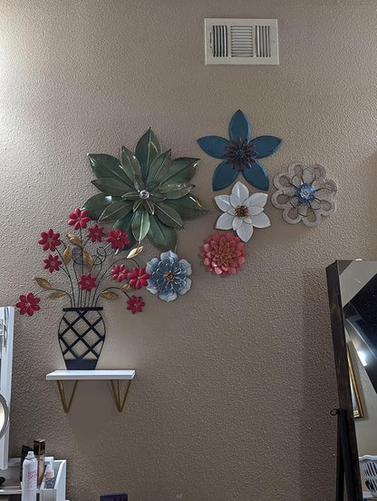 WTXRHW Metal Wall Art Metal Wall Decor Steel Decor - Wall Mount Plant Flower Pot Personalized 3D Metal Wall Decorative Vintage Hanging Art Style for Home Living Room Kitchen Bedroom (18.9 * 23.6in)