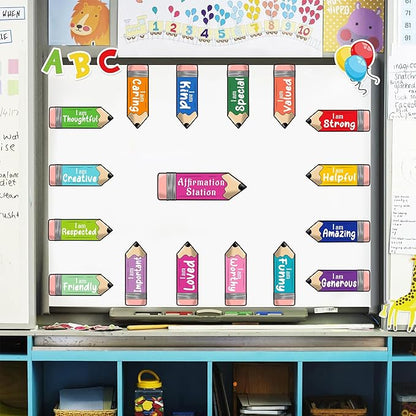 Watercolor Inspirational Mirror Decals Pencil Cutouts Stickers for Bulletin Board Set Kids Motivational Stickers for Galss Window Positive Affirmation Wall Decal for Playroom Nursery Teacher Supplies