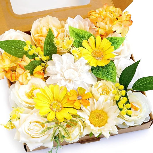 Yellow Artificial Flowers Combo Box Wedding Decor,Fake Flowers,Flowers for Decoration,Silk Flowers for Home Decor Indoor,Cake Flowers,Faux Flowers for Crafts