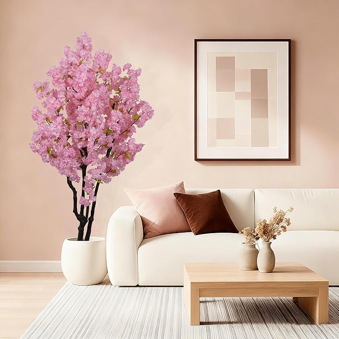 5.9ft Tall Cherry Blossom Artificial Tree, Handmade Light Pink Cherry Tree,Fake Flower Faux Silk Leaves Plant,Artificial Plants for Home Office Indoor Outdoor Party Wedding Christmas Decor
