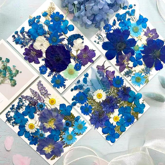 95 Pcs Blue Pressed Dried Flowers for Resin, Real Natural Bulk Dry Wildflowers Leaves Perfect for Epoxy Molds, DIY Crafts, Soap Candles Jewelry Making, and Home Decor