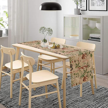 Rustic Woodland Table Runner, Retro Cabin Lodge Fairy Tale Forest Wild Animals Hare Squirrel Print Table Runner for Kitchen Dining Home Decor Wreath Party Decoration, 13x70inch