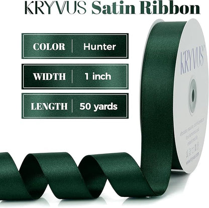 Hunter Green Satin Ribbon, Double Faced 1 Inch X 50 Yards Hunter Green Ribbon, Premium Satin Ribbon for Gift Wrapping, Crafts, Hair Bow Making, Sewing, Flower Bouquet, Wedding Party Decor