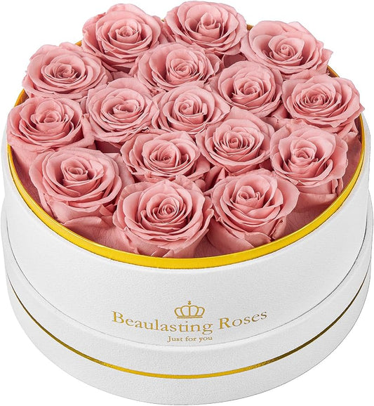 Preserved Roses Forever Flowers Real Roses in a Box Mother's Day Birthday Flowers for Her Mom Women Wife Valentine's Day, 16 Dusty Pink Roses