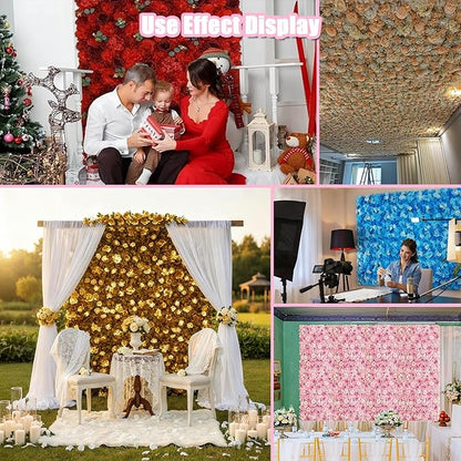Flower Wall Backdrop, 12PCS 10.6"-15.7" Artificial Flower Wall Panel with Various Styles, 3D Floral Wall Decor for Wedding Photo Background Festive Party Home Decoration (H008, 15 * 15in)
