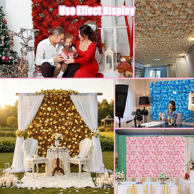 Flower Wall Backdrop, 12PCS 10.6"-15.7" Artificial Flower Wall Panel with Various Styles, 3D Floral Wall Decor for Wedding Photo Background Festive Party Home Decoration (G-B004, 10.6*10.6in)