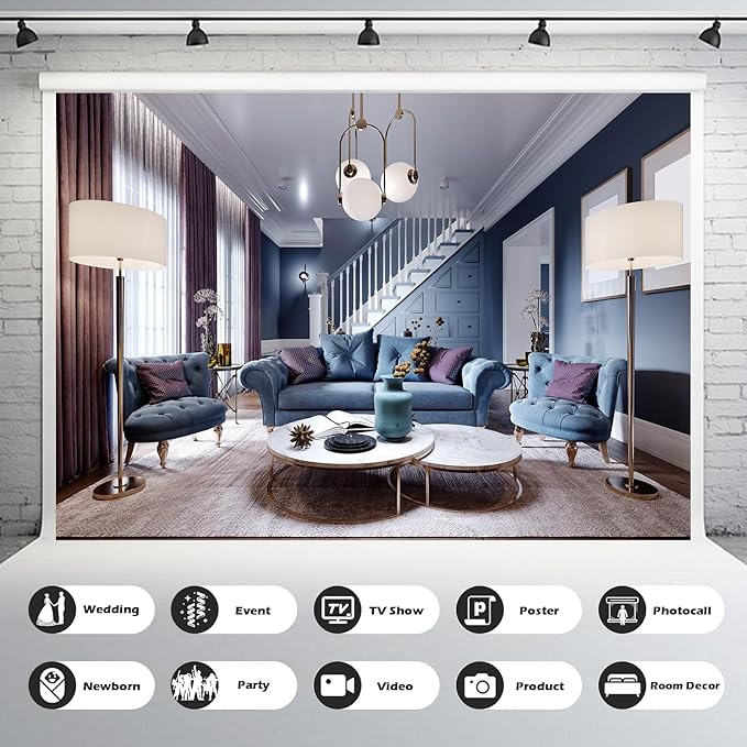 Luxury Living Room Backdrop Modern House Interior Photography Background Cozy Sofa Window Curtains Fashion Design Backdrop for Video Conference Zoom Meetings Home Office Background Props 15x8ft