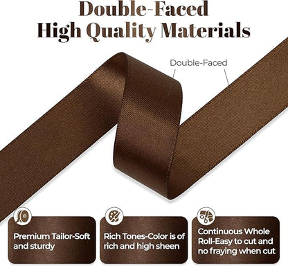 Double Faced Brown Satin Ribbon, 7/8 Inch X 25 Yards Polyester Ribbon for Gift Package Wrapping, Crafts, Bow Making, Sewing, Flower Bouquet, Wedding Party Decor