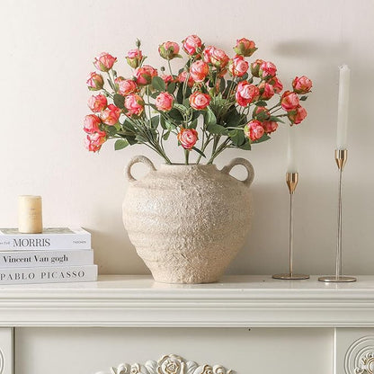 Ceramic Flower Vase, Large Farmhouse Vases Home Decor, Handmade Rustic Vase with Handles, Decorative Flower Vase for Home Entryway Living Room Dining Table Farmhouse Office Decor(10.1inch)