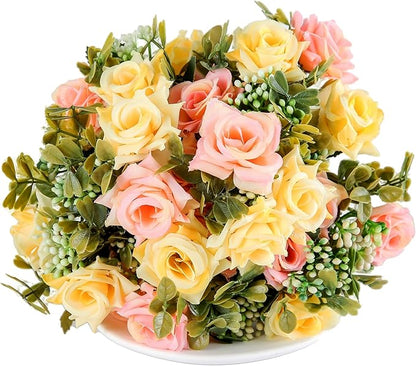 KAOYOO 2 PCS Artificial Rose Bouquet Short Stems for DIY Wedding Decoration Bridal Bouquet Home Decorations(2-PCS)