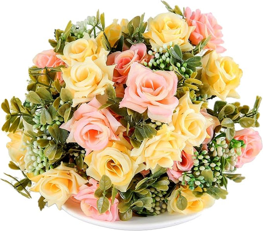 KAOYOO 2 PCS Artificial Rose Bouquet Short Stems for DIY Wedding Decoration Bridal Bouquet Home Decorations(2-PCS)
