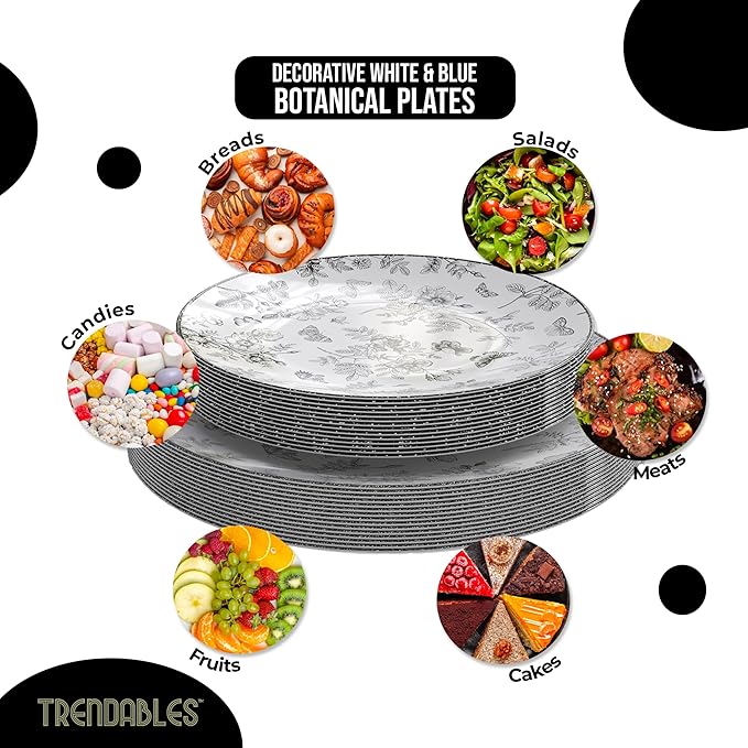 Trendables Plastic Plates For Party Supplies, Floral Disposable Plates For Party & Weddings 200 Pcs - 100 x 8 Dessert Plates & 100 x 10 Plastic Dinner Plates, Plate Set Disposable Dinnerware Sets