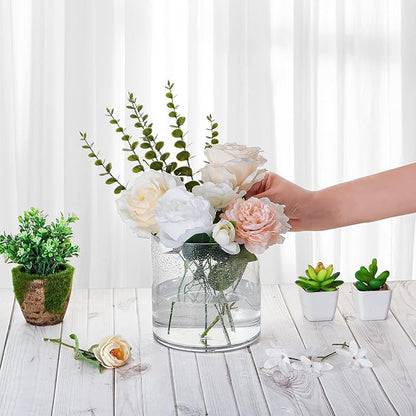 2 Pack Clear Acrylic Vase for Centerpieces 5.9x5.9 Inch Cylinder Wide Mouth Vase for Flowers, Home Decorative, Office, Wedding Party