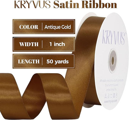 Antique Gold Satin Ribbon, Double Faced 1 Inch X 50 Yards Antique Gold Ribbon, Premium Satin Ribbon for Gift Wrapping, Crafts, Hair Bow Making, Sewing, Flower Bouquet, Wedding Party Decor