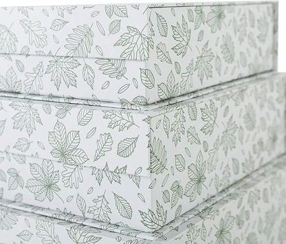 Soul & Lane Decorative Cardboard Storage Boxes, Set of 3 Light Green Floral Pattern Keepsake Boxes with Magnetic Closure, Nesting Memory Storage for Organizing and Home Décor, Blossom Harmony