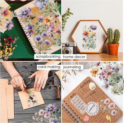 120 Pcs Waterproof Floral Stickers Set, Clear Botanical Journaling Stickers for Scrapbooks, Planners, Cards, DIY Crafts, Laptop & Water Bottle Decoration