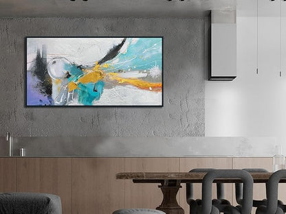 Arjun Abstract Framed Wall Art for Living Room Black and White Canvas Painting for Mens Room Textured Hand Painted Modern Picture Bedroom, Large for Home Office Wall Decor 40"x20"