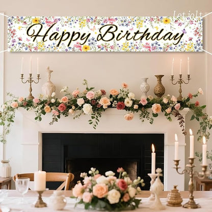 Letjolt Happy Birthday Banner Girls Birthday Party Decorations Wildflower Floral Theme Decor for Nursery Celebration Baby Shower Backdrop 6Ft
