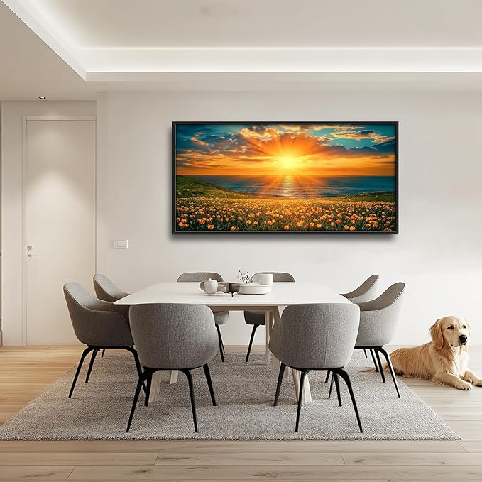 Tulip Flowers Large Wall Art Coastal Floral Landscape Pictures Wall Decor Ocean Canvas Prints Painting Framed Artwork Home Decorations above Bed for Bedroom Living Room Kitchen Dining Room 60"x30"