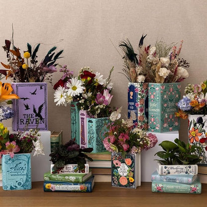 Steel Mill & Co Original Triple Book-Shaped Decorative Vase, Tiered Ceramic Bookshelf Decor, Unique Flower Holder for Book Lovers, Grimm's Fairy Tales