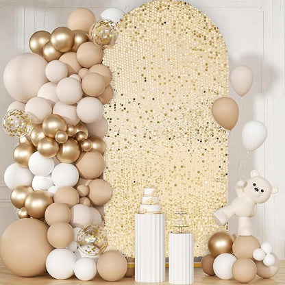Big Payette Sequin Arch Cover: Light Gold 7.2 FT Arch Backdrop Cover for Arch Stand Glitter Wedding Arch Cover Backdrop Fabric for Birthday Halloween Celeberation