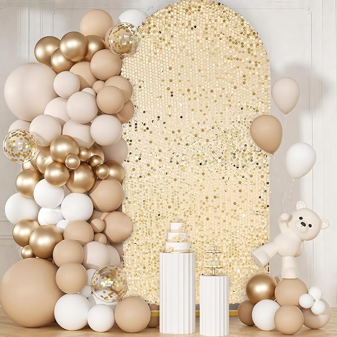 Arch Backdrop Cover 6.6FT Sparkly Light Gold Sequin Wedding Back Drop Fitted Arch Stand for Birthday Party Decoration