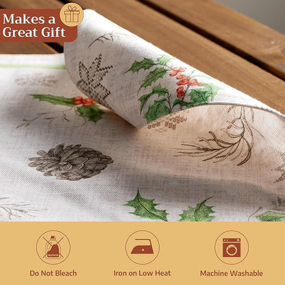 Maison d' Hermine Placemats Set of 4 100% Cotton Washable Cloth Place Mats, Reusable Table Mats for Thanksgiving Christmas Decorations Kitchen Dining Party Wedding (Christmas Dew, 13" x 19")
