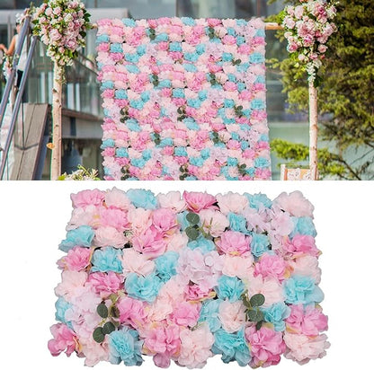 LOYALHEARTDY 12 Pack Artificial Flower Wall Panels 24" x 16" Flower Wall Panel Wall Backdrop Faux Hydrangea and Rose Flower Backdrop Panels for Flower Wall Decor Wedding Party Event Decoration